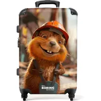 NoBoringSuitcases.com - Kinderkoffer groot - Kindertrolley koffer - Vrolijke bever gekleed als bouwvakker - Rolkoffer lichtgewicht - Reiskoffer met 4 wielen - Grote trolley XL - 20 kg bagage