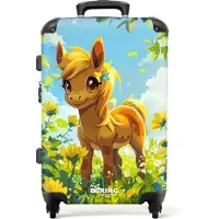 NoBoringSuitcases.com - Kinderkoffer meisje - Kindertrolley meisjes - Pony tussen gele bloemen - Koffer kind groot - Rolkoffer lichtgewicht - Reiskoffer met 4 wielen - Grote trolley XL - 20 kg bagage