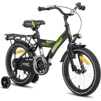 Hiland Kinderfiets voor Jongens - 16 / 18 Inch - Met Bagagedrager & Zijwieltjes - Handrem & Terugtraprem - Vanaf 5-8 Jaar - Geschikt voor buitenactiviteiten in de lente