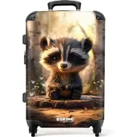 NoBoringSuitcases.com - Kinderkoffer groot - Kindertrolley koffer - Jonge wasbeer op boomstronk in het bos - Rolkoffer lichtgewicht - Reiskoffer met 4 wielen - Grote trolley XL - 20 kg bagage