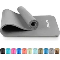Tunturi NBR Yogamat Anti Slip - Fitnessmat Extra dik & zacht - Sportmat - 180x60x1.5cm - Incl Trainingsapp - Grijs