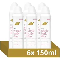 Dove Whole Body Deodorant Spray - Raspberry & Rose - de formule met voedende oliën en glycerine bevat 0% aluminiumzouten - 6 x 150 ml