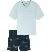Schiesser Pyjama kort ' Comfort Essentials ' navy / lichtblauw