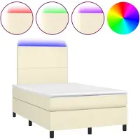 vidaXL Boxspring met matras en LED kunstleer crèmekleurig 120x200 cm