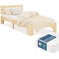 Homestyle4u Eenpersoonsbed - 90x200 cm - met Binnenveringmatras - Natuur