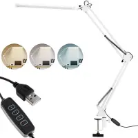 LUMILED LED bureaulamp, 8W, verstelbare arm, kantoor, wit, tafel lamp, instelbare helderheid, instelbare CCT (kleurtemperatuur), kleurverandering, USB, verstelbare arm, klem, dimbaar