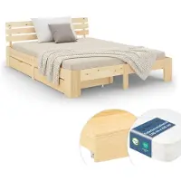 Homestyle4u Tweepersoonsbed - 140x200 cm - met Binnenveringmatras en 2 Bedbakken - Natuur