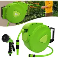 JOIEYOU Slanghaspel, tuinslang, 30 meter, waterhaspel, slangoproller, 3/4 inch, met multifunctionele douchekop, slanghaspel, 180° draaibaar, inclusief stopbal. Kleur: groen