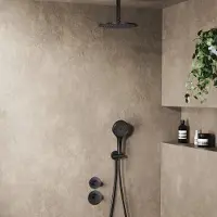 Saniclear Uni inbouw regendouche 25cm mat zwart met plafondarm en 3 standen handdouche