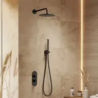 Saniclear Oval inbouw regendouche 25cm mat zwart met wandarm en staafhanddouche