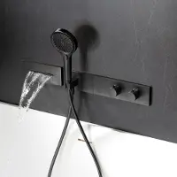 Saniclear Manchester inbouw badkraan mat zwart met waterval uitloop en 3 standen handdouche