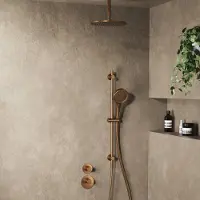 Saniclear Uni inbouw regendouche 25cm geborsteld koper PVD met plafondarm, glijstang en 3 standen handdouche