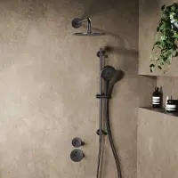 Saniclear Uni inbouw regendouche 25cm gun metal PVD met wandarm, glijstang en 3 standen handdouche
