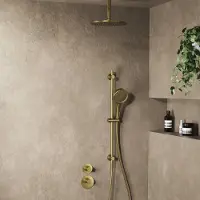 Saniclear Uni inbouw regendouche 25cm geborsteld messing PVD met plafondarm, glijstang en 3 standen handdouche