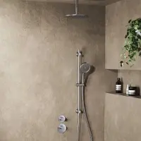 Saniclear Uni inbouw regendouche 25cm RVS look PVD met plafondarm, glijstang en 3 standen handdouche