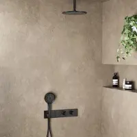Saniclear Manchester inbouw regendouche 25cm mat zwart met plafondarm en 3 standen handdouche