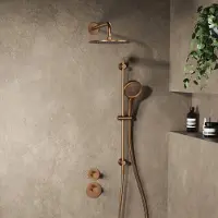 Saniclear Uni inbouw regendouche 25cm geborsteld koper PVD met wandarm, glijstang en 3 standen handdouche