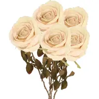 Top Art Kunstbloem roos Calista - 5x - wit creme - 66 cm - kunststof steel - decoratie bloemen
