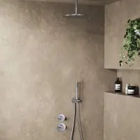 Saniclear Uni inbouw regendouche 25cm RVS look PVD met plafondarm en staafhanddouche