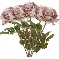 Top Art Kunstbloem roos Glamour - 5x - oud roze - satijn - 61 cm - kunststof steel - decoratie bloemen