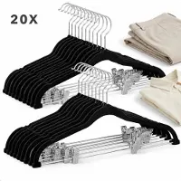 Cheqo Broekhangers Met Knijpers - Knijperhangers - Rokhangers Met Knijpers - Kledinghangers Met Knijpers - Broekklem Hanger - Kledinghanger Met Klemmen - Zwarte Broekhangers Met Knijpers