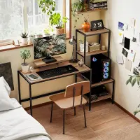 MODFU - Bureau Met Omkeerbare Kast En Monitorverhoger - Bruin - Spaanplaat En Metaal - 150 X 48 X 125 Cm