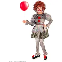 Widmann - Moordende Clown Wijze Penny - Meisje - Rood, Grijs - Maat 128 - Carnavalskleding - Verkleedkleding