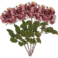 Top Art Kunstbloem roos Glamour - 5x - donker roze - satijn - 61 cm - kunststof steel - decoratie bloemen