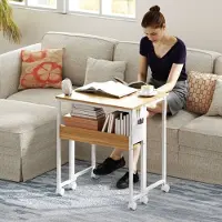 MODFU - Klapbureau Met Wielen En Opbergvak - Voor Thuiskantoor - Hout - Naturel - 63 X 50 X 75 Cm