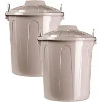 PlasticForte afvalemmer - 2x - beige - 21L - kunststof - H42 cm - met deksel - prullenbak/afvalbak