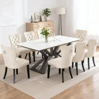Puluomis Eetkamerstoel - Set Van 8 - Beige - Fluweel - Velvet - Massief houten poten - Stoel