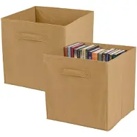 Urban Living Opbergmand/kastmand Square Box - 2x - karton/kunststof - 29 liter - beige - 31 x 31 x 31 cm - Opbergmanden