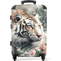NoBoringSuitcases.com - Koffer groot - Rolkoffer lichtgewicht - Tijger ligt tussen bloemen en planten - Reiskoffer met 4 wielen - Grote trolley XL - 20 kg bagage