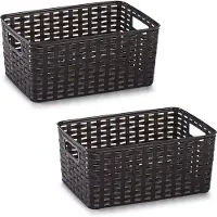 PlasticForte Opbergmand - 2x - Kastmand - rotan kunststof - donkerbruin - 10 Liter - 22 x 33 x 16 cm