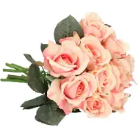 Top Art Topart Kunstbloem - 10x - roos Alice - de luxe - roze - 30 cm - kunststof steel - decoratie