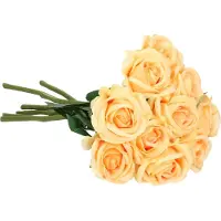 Top Art Kunstbloemen boeket roos Nina - 10x - perzik kleur - 27 cm - kunststof steel - decoratie bloem