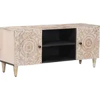 vidaXL TV Kast met opslag Wit 105 x 33,5 x 46 cm Massief Mango Hout