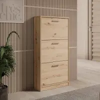 Meubella - Nivik - Schoenenkast 3 vakken - Eikenpatroon - 58x20x116 cm