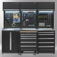 Datona Werkplaatsinrichting PREMIUM met RVS werkblad 204 cm breed - Zwart