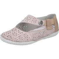 Rieker dames slipper met bloemenprint, elastische band, model 43666, maat: 39 EU, kleur: beige