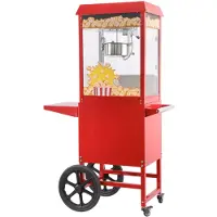 Hendi popcornmachine met kar - aluminium en staal, veiligheidsglas - verwarmde bodem en verlichting - 94 x 51 x 155,3 cm - rood - voor horeca en evenementen