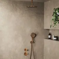 Saniclear Uni inbouw regendouche 25cm geborsteld koper PVD met plafondarm en 3 standen handdouche