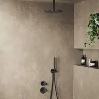 Saniclear Uni inbouw regendouche 25cm mat zwart met plafondarm en staafhanddouche