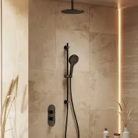 Saniclear Oval inbouw regendouche 25cm mat zwart met plafondarm, glijstang en 3 standen handdouche