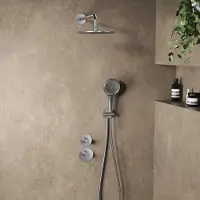 Saniclear Uni inbouw regendouche 25cm RVS look PVD met wandarm en 3 standen handdouche