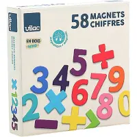 Vilac Houten magneten - - Magneten 58 cijfers - 58 cijfers en tekens - Geschikt voor kleine handjes - Felle kleuren