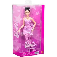 Barbie Deluxe Stijl - Roze Denim Jurk met Sterrenprint en Zwart Haar - Modepop