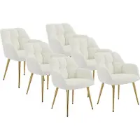 Vente-unique Set van 6 stoelen met armleuningen - Boucléstof en goudkleurig metaal - Wit - PEGA van Pascal MORABITO