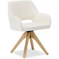 Homestyle4u Eetkamerstoel, draaibaar, gestoffeerde stoel met armleuningen, teddy stof, wit. Draaistoel voor de eetkamer, fauteuil, modern, keukenstoel