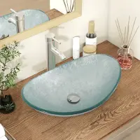 Puluomis Wastafel - Waskommen - Glas - Ovaal - Wastafelkraan zilver - Afvoerplug - Waterpijp - zilver